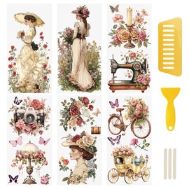 WANDIC 6 Sheets Rub On Transfer Sticker, Victorian Style Girls Flowers Sticker Decal for DIY Scrapbooking Photo Albums Furniture, 15 * 30cm