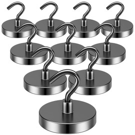 Grtard 10 Pack Black Magnetic Hooks, 110Lbs Heavy Duty Rare Earth Neodymium Magnet Hooks Strong Magnetic Hooks for Hanging, Magnets with Hooks for Home, Kitchen, Workplace, Office