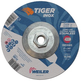 Weiler 58113 6 Inch Cutting Wheel, Tiger Inox Stainless Steel Contaminant-free High Performance Cutting, .045" INOX60S Type 27 5/8"-11 Hub, Pack of 10