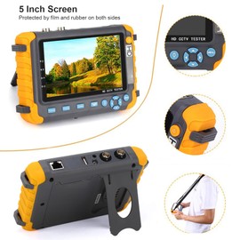 Fydun Probador de CCTV 5 Pulgadas 8MP VGA HD Monitor de Video Analógico de Entrada AHD TVI CVI Probador de Cámara con Prueba de Cable UTP Coaxial HD Video Testerr Soporte