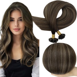 Full Shine Ktip Hair Extensions Real Human Hair Color 2 Dark Brown Fading to 8 Ash Brown And 2 Brown Ktip Human Hair Extensions 18Inch Keratin Bond Hair Extensions 50Gram Natural Straight Hair