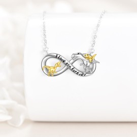 LWQQWL Dinosaur Necklace for Women Sterling Silver Infinity Dinosaur Family Pendant Necklace Dino Jewelry Gifts