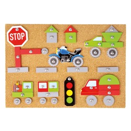 LENA 65826 Children's Hammer & Nail Vehicles Play Set, Construction Game with 64 Coloured Parts in Different Shapes for Assembly on a Cork Board (Approx. 28 x 19.5 x 1.4 cm), Hammering Game for Children from 3 Years