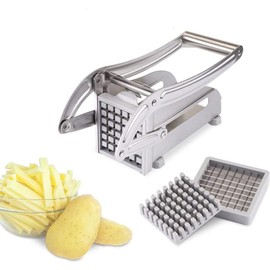 TINGJUNN Stainless Steel French Fry Cutter, Manual Potato Slicer, 2 Blade Sizes and Non-Slip Suction Cup Base, Perfect for Diced Fruits and Vegetables and Easy to Clean