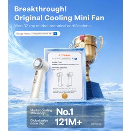 TORRAS COOLiFY Iva Go 2026 Handheld Fan with Ice Cooler, [Chill by 50°F], 0-100 Adjustable Speed, Super Mini Powerful Portable Fan 4900mAh Rechargeable, Hand Fans for Travel Essentials, Ivory