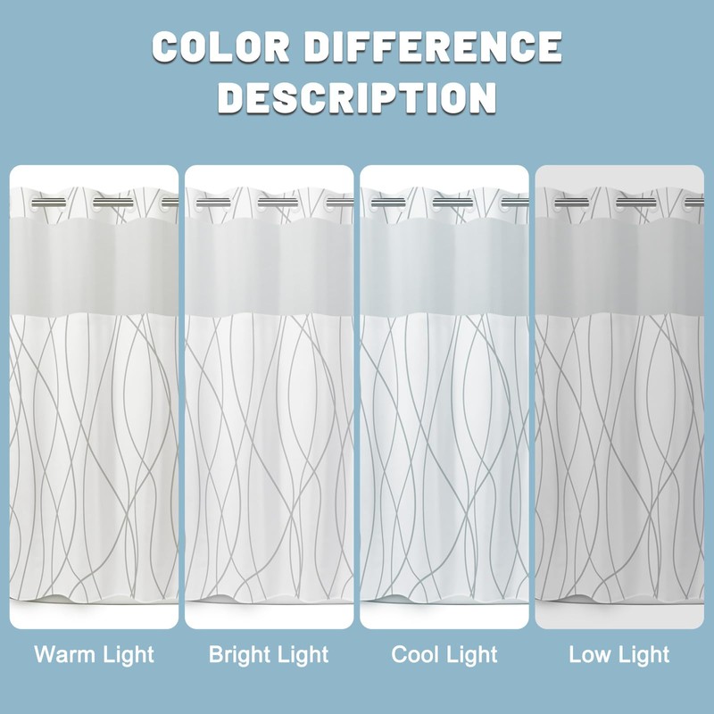 LXBNI No Hook Grey White Striped Long Shower Curtain with