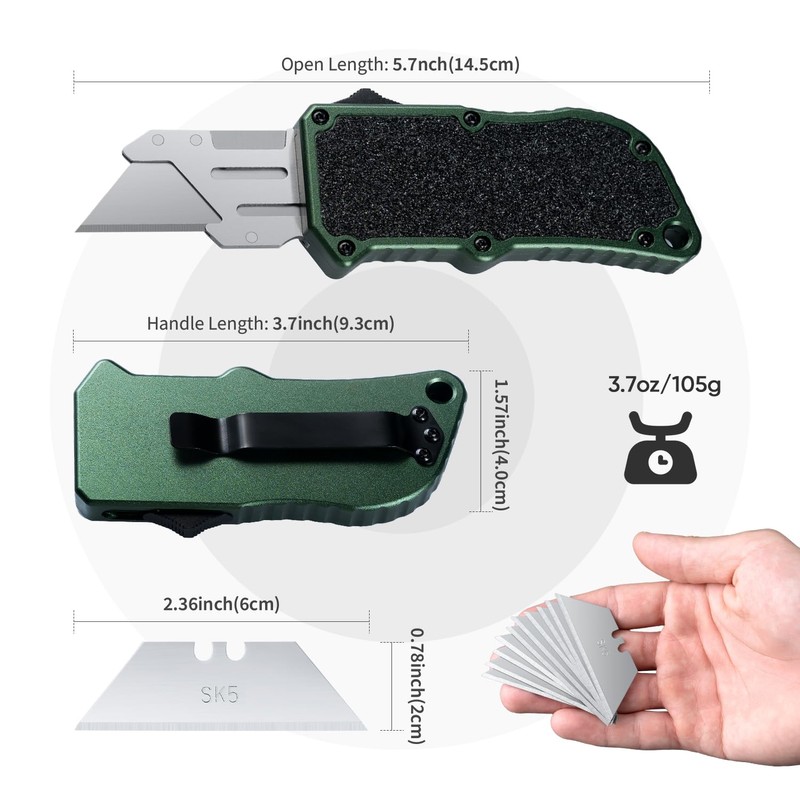 XXV Otf Aluminum Alloy Utility Knife, Retractable Box Cutter,Cute Heavy