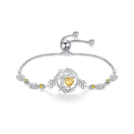 FANCIME Tree of Life Bracelet for Women 925 Sterling Silver Tree of Life Birthday Pendant Bracelet Jewellery Gifts for Women Girls, Zirconia, Citrine