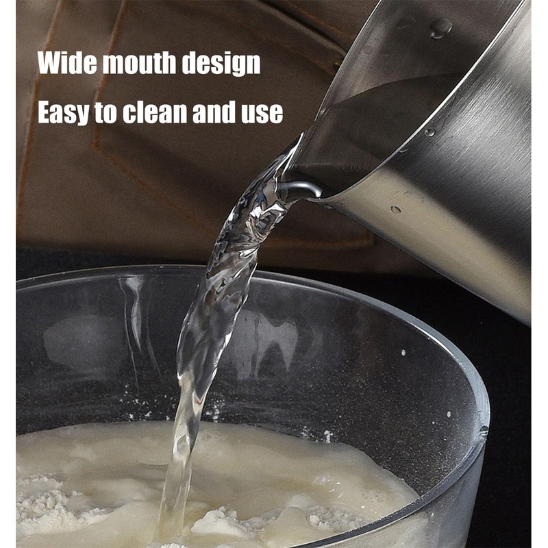 2L Measuring Cup, 304 Stainless Steel Pitcher with Lid, Liter/Oz