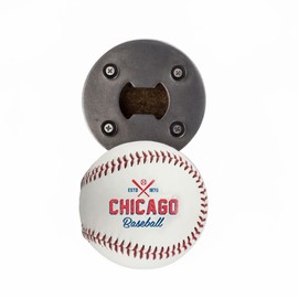 Chicago C Bottle Opener, Beer Bottle Opener Made from Real Baseball's Leather, Magnetic Bottle Opener & Cap Catcher - Cool Gadget for Teens & Present for Men