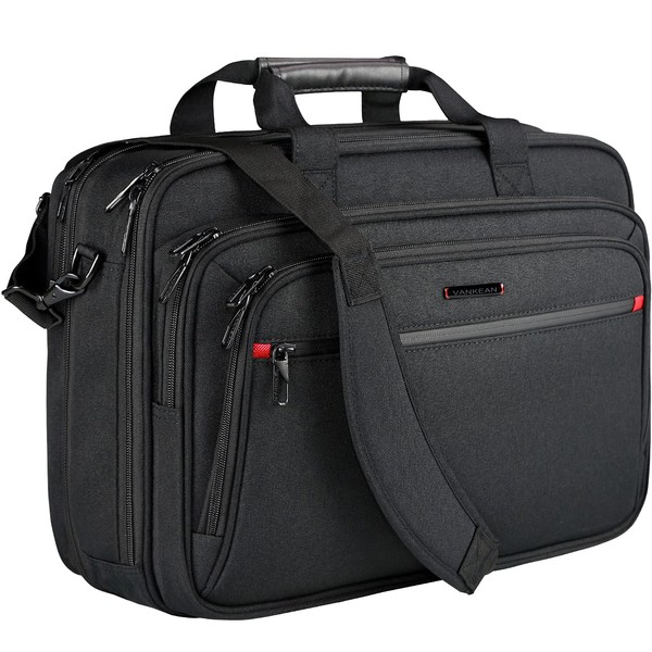VANKEAN Laptop Briefcase for Men Women, Fits Up to 17.3 Inch Laptop Expandable Premium Laptop Shoulder Bag Water-Repellent Messenger Bag Computer Bag for Travel/Business-Black