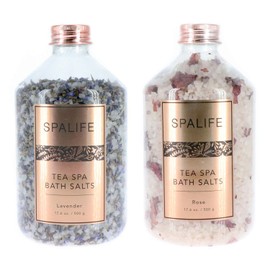 SpaLife Tea Spa Petal-Infused Effervescent Mineral Bath Salts - Lavender & Rose, 2-Pack 17.6 oz. ea for Relaxing Aromatherapy and Soothing Soaks