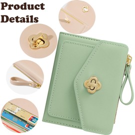 Farcauo Women's Purse, Minimalist Floral Design, Small Wallet with ID Compartment and Card Sleeves, #K Green Minimalist Floral Wallet for Women, Classic