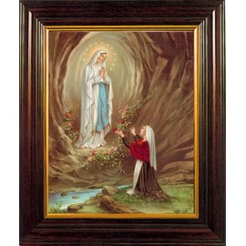 Lady of Lourdes Framed Picture Home Blessing Wooden Frame Religious Image