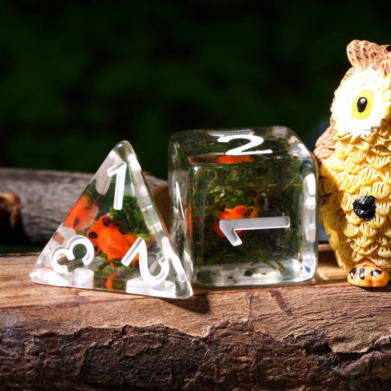 cusdie 7-Die DND Dice, Polyhedral Dice Set Filled with Animal,