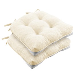 Wellsin Chair Cushions for Dining Chairs 2 Pack, 15.5" X 15.5" Kitchen Chair Cushions with Ties and Non-Slip Backing, Tufted Shredded Memory Foam Kitchen Chair Pads, Beige