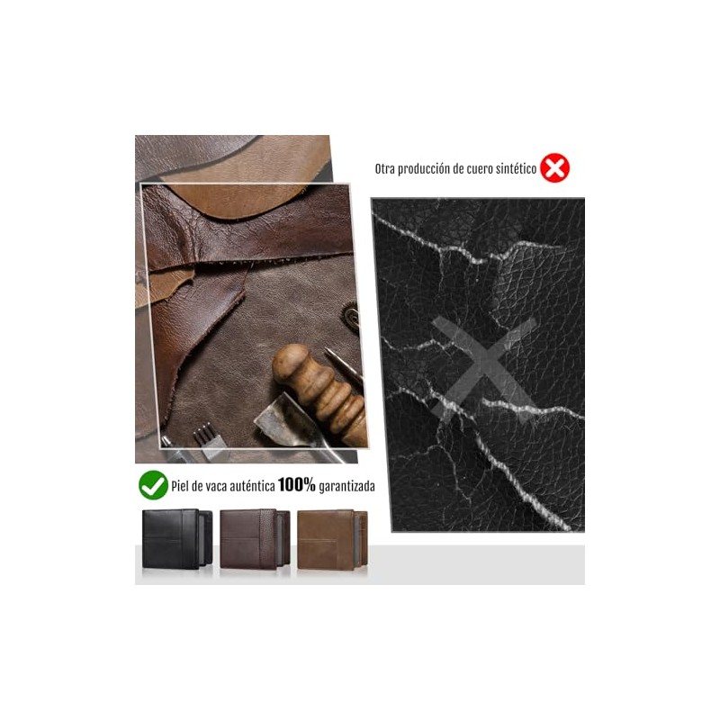 LEKOU Tarjetero de cuero, Cartera para Hombre RFID Bloqueo Antirrobo