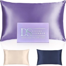 Divine Slumber 22mm 100% Pure Mulberry 6A Silk Pillowcase | Hair & Skin Health | Cooling Design with Zipper Closure | Hypoallergenic (Lavender, Queen (U.S. Standard))