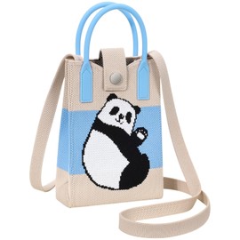 PACKISM Knitted Cell Phone Purse – Stylish Small Purses for Women, Mini Tote Bag with Popular Panda Pattern, Durable Knitted Material, Perfect for Daily Use, Chic Blue