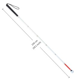 VISIONU Aluminium Folding Long Stick with 7 Stick Segments, Plastic Rolling Tip, White Stick for Blind People (Black Handle, 150 cm)