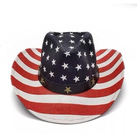 Unbranded American Flag Cowboy Hat, Bright Red, White, Blue Western USA Shape-It Brim