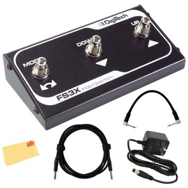 DigiTech FS3X 3-Button Footswitch Bundle with Power Supply, Guitar Cable, Patch Cable, and Austin Bazaar Polishing Cloth