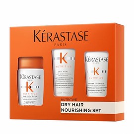 Kérastase Nutritive Discovery Set para cabello seco – Mini champú nutritivo, acondicionador y dejar, controla el encrespamiento y mejora el brillo con niacinamida