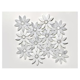 Tenedos Daisy Flower 10"x12" Italian White Gray Carrara with Marble Thassos Polished Mosaic Tile for Kitchen Backsplash Bathroom Wall Flooring Shower (1 Sheet)