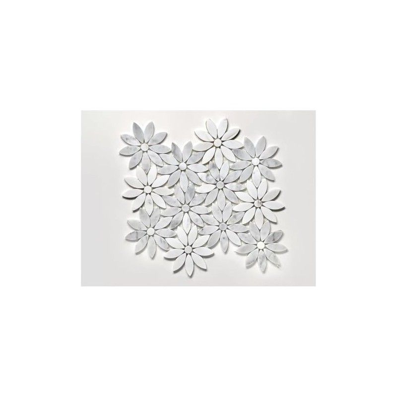 Tenedos Daisy Flower 10"x12" Italian White Gray Carrara with Marble