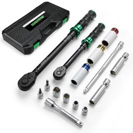LLAVETOR Torque Wrench Set 5-45ft lb(3/8),15-165Ft.lb, with 15PCS Hex Sockets, Spark Plug, Extensions for Automotive, Motorcycle, Industrial Maintenance