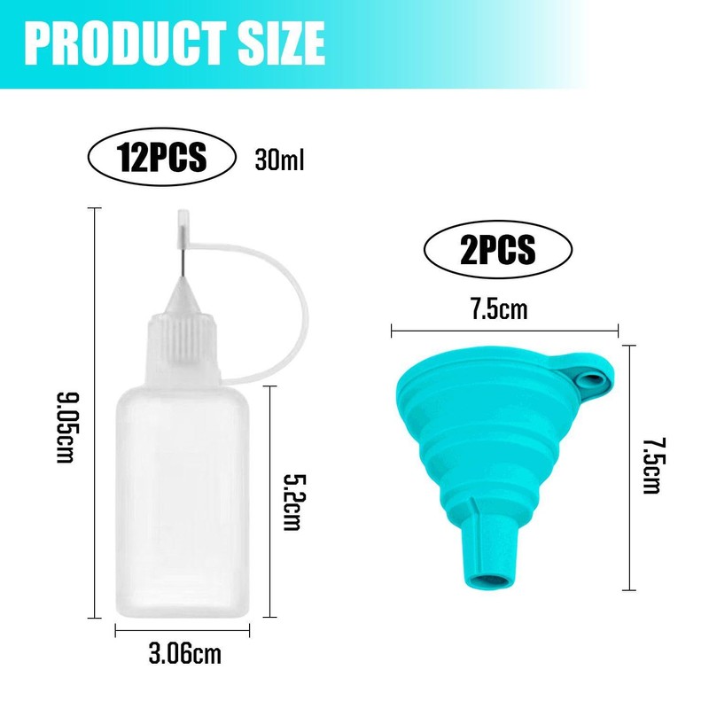 HINFHI 12-Piece Bottling And 2-Piece Funnel, Plastic Pigment Bottle, Glue