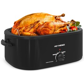 28 Quart Electric Roaster Oven with Visible & Self-Basting Lid, Large Turkey Roaster with Defrost Warm Function, Adjustable Temperature, Removable Pan Rack, Stainless Steel, Black
