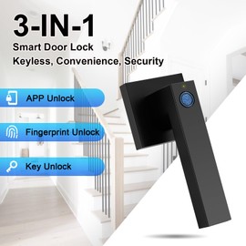 KNOBWELL Smart Door Handle with Lock, Fingerprint Door Lock with APP Remote Control, Biometric Door Handle Fingerprint Door Knob Lever for Bedroom, Hotel, Office, Electronic Keyless Entry Door Lock
