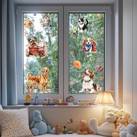 ANATTASOUL Window Stickers Dog and Cat Window Clings Double Sided Window Decoration Spring Summer Party Home Decorations