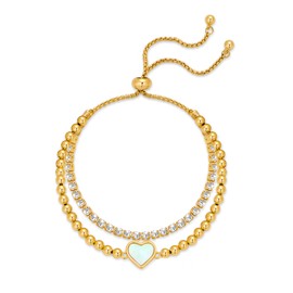 AOLIMI Gold Beaded Bracelets for Women Heart Bracelet Cubic Zirconia Bracelets Layered Bracelet Trendy Jewelry