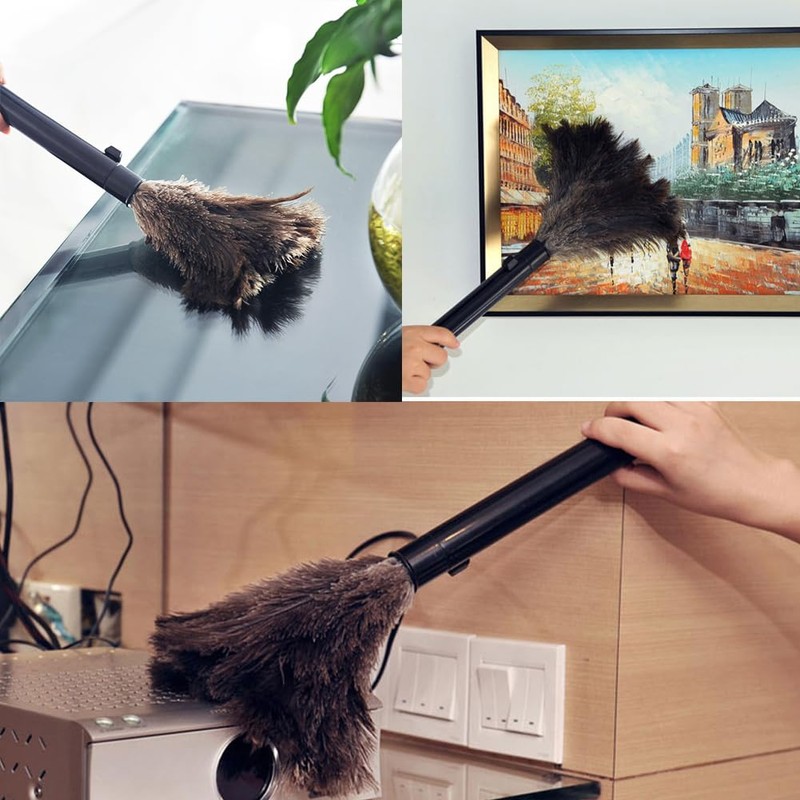 2pcs Feather Duster, Retractable Handle Fluffy and Natural Feather Duster