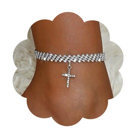 Snuhlzvm Shining Cross Zircon Anklet, Elegant Religious Foot Accessory, High-Quality Craftsmanship That Shines For a Long Time, Versatile For Daily Use, a Trendy And Fashionable Item For Women
