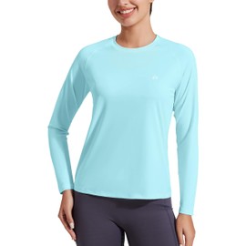 Pioneer Camp Rash Guard for Women Sun Shirts UPF 50+ SPF UV Protection Long Sleeve Workout Tops Hiking Running Quick Dry Aqua Blue
