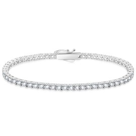 KRKC & CO Unisex Tennis Bracelet, 925 Silver, 0.1/0.11/0.16/0.2 in (2/3/4/5 mm) Cubic Zirconia, 14K Gold/Pink Gold Plated, CZ Diamond, For Men/Women, Jewelry, Gift for Anniversary, Birthday, Stone
