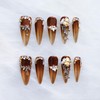GLORS Luxury Long Stiletto Press-On Nails, Brown and Gold Stiletto