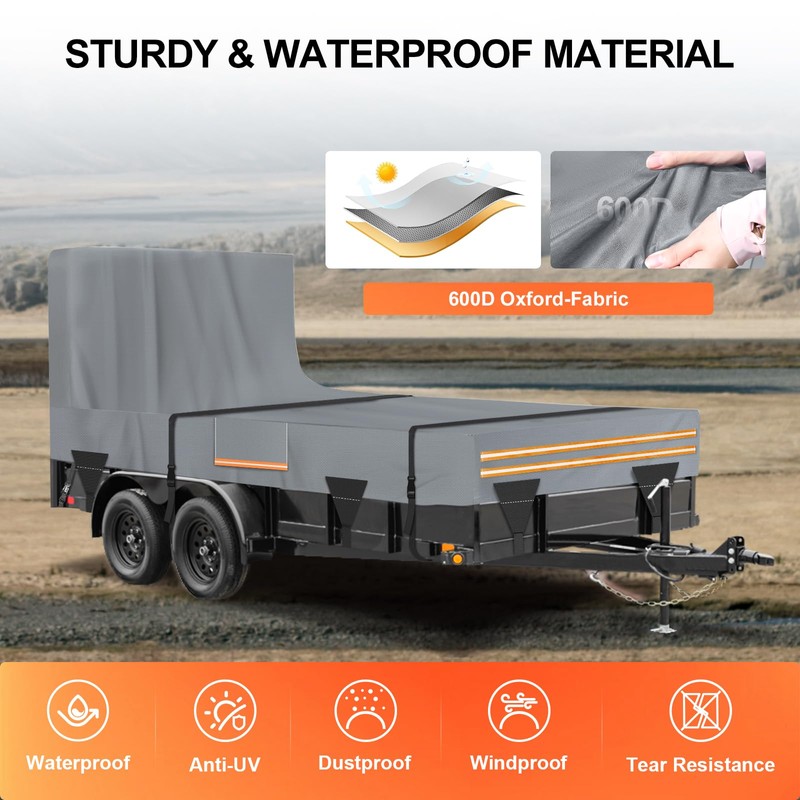 6 x 10 All-Weather Protection Utility Trailer Cover, Light Gray