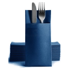 Servilletas de cena azul marino con bolsillo integrado para cubiertos, servilletas similares a tela, servilletas desechables de tacto de lino para cocina, baño, fiestas, bodas, cenas o eventos, 16 x 16 pulgadas, paquete de 50 unidades