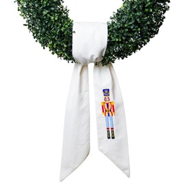 Wreath Sash for Front Door Decoration, Blank Embroidered Christmas Nutcracker Linen - 56" L x 4.5" W, Porch Accessories for Xmas Party Yard, Wedding, and Boxwood Decoration, Indoor Outdoor Décor