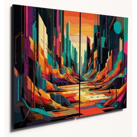The Plum Penguin Postmodern Landscape Wall Art 2-Piece Set A4 6mm Wood MDF Vibrant Neon & Muted Earth Tones Canvas Alternative 40 x 30cm