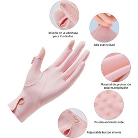 2 PCS Guantes de Protección Solar Mujer,Guantes de Protección UV para Verano,Apertura en 2 Dedos Guantes Antideslizantes Transpirables,para Conducir, Senderismo, Deportes al Aire Libre
