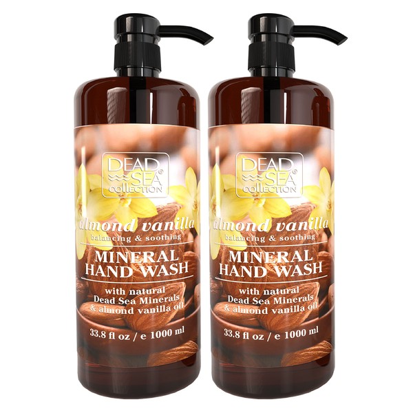 Dead Sea Collection Almond Vanilla Liquid Hand Soap - Moisturizing Gel Hand Soap with Pump - Nourishing Hand Wash Cleanser - Pack Of 2 (33.8 Fl. Oz Each)