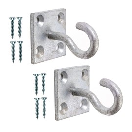 TERF® Heavy Duty Galvanised Hook On Plate 50mm (2 inch) Plate with Hole Ceiling Hook Wall Mount Hook Including Fixing Screws for Wall Ceiling Hanging Industrial and Multi Purpose Use - Pack of 2