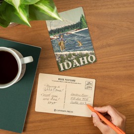 Idaho, Fly Fisherman (4x6 Birch Wood Postcards, 2-Pack Stationary, Rustic Home Wall Decor)