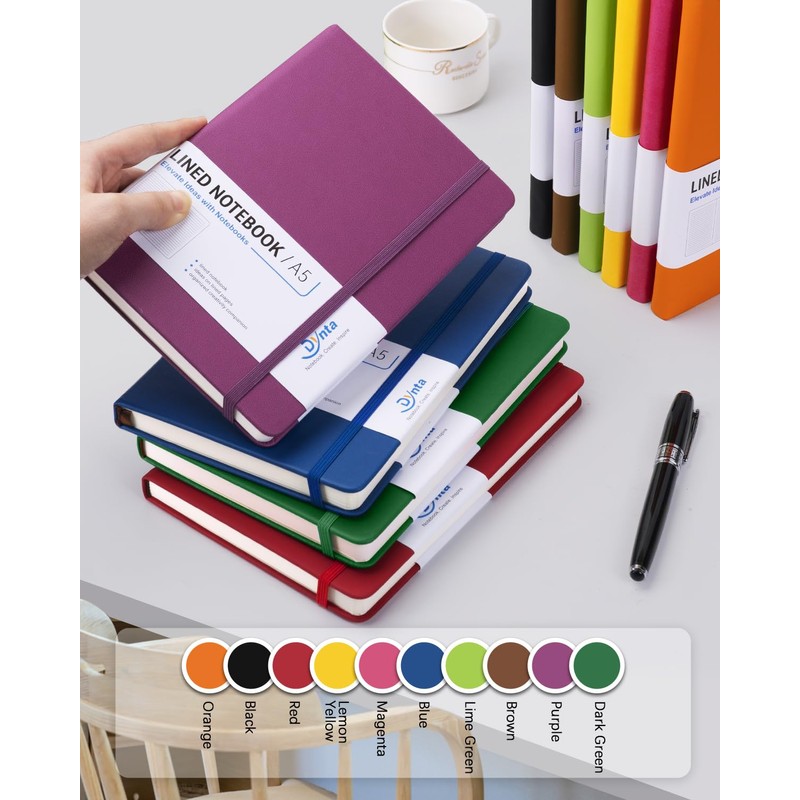 Dynta Hardcover Journal Notebooks, 10 Packs A5 Lined Journals Bulk