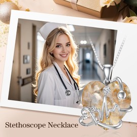 TOUPOP Nurse Gifts Women's Necklace Silver 925 Stethoscope Pendant Crystal Jewellery Chain Gifts for Women Nurse Doctor Medical Students, Sterling Silver, Amethyst